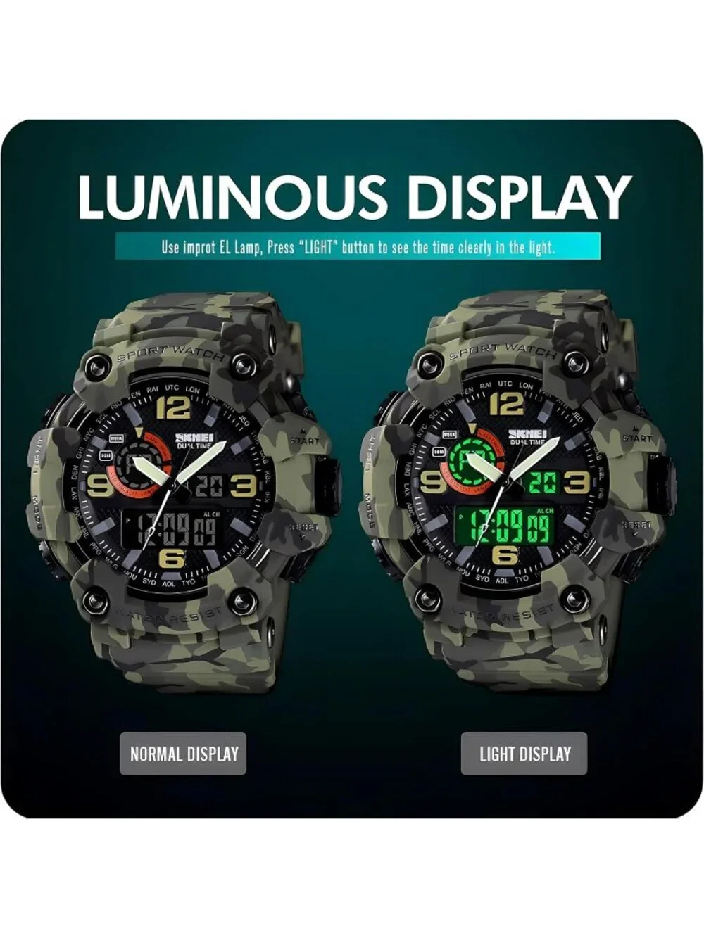 Men's Camouflage&Green Analog Quartz S-Shock Waterproof Sports LED Digital Watch